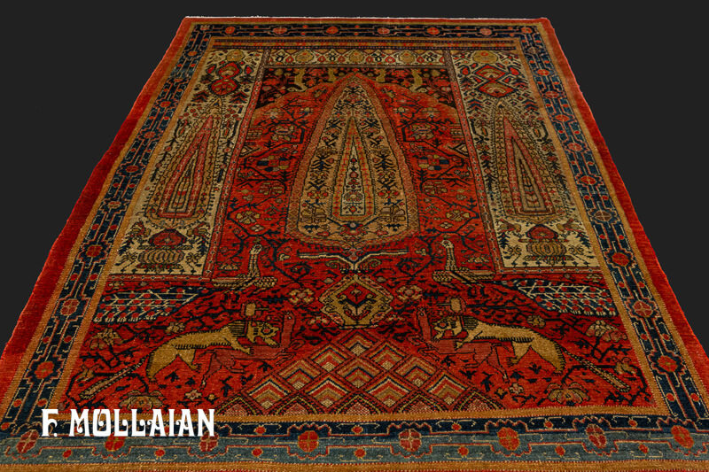 A Rare Design Mishan Persian Antique Pictorial Hand-Knotted Rug n°:75406777